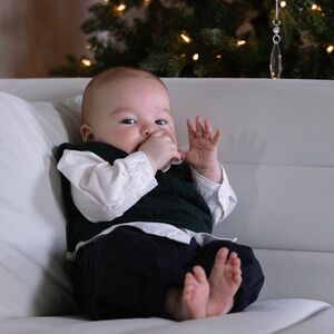H&M Baby Outfit with Green Vest, White Dress Shirt, Slacks 6M